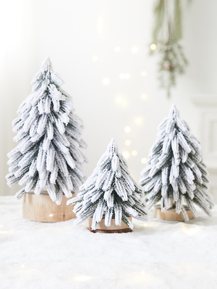 圣诞节精美落雪植绒圣诞树唯美氛围桌面摆件家居装饰品圣诞pe小树