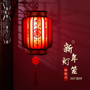 2026马年春节乔迁中国风新年福字木艺发光旋转走马红灯笼阳台挂饰