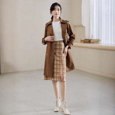 溥款风衣外套女秋款2025年气质西装领洋气中长款早秋大衣HH30807