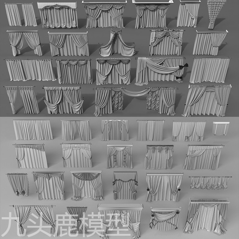 40个maya 3Dmax c4d blender三维写实游戏动画窗帘模型素材源文件
