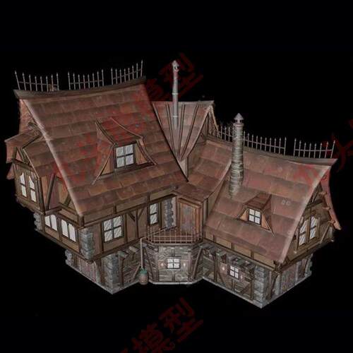 欧式风格尖顶房屋建筑别墅楼房三维3D模型素材C4D FBX STL DAZ