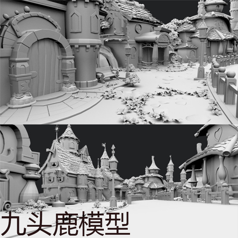 maya 3Dmax unity blender三维卡通小镇房子场景模型素材源文件