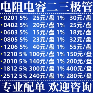 贴片电阻电容配单0201 0402 0603 0805 1206 1210 1812 2010 2512