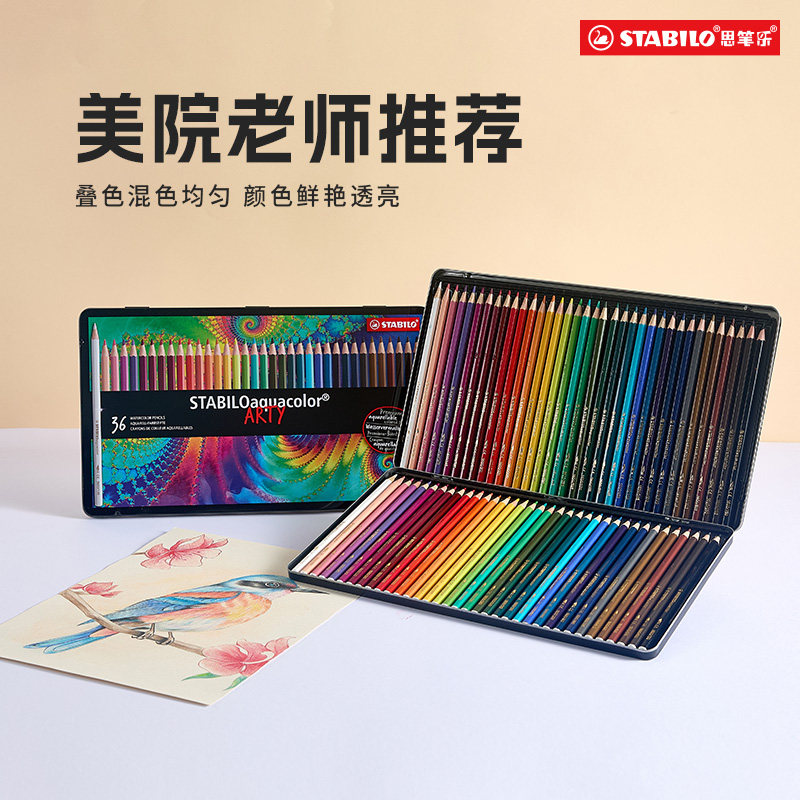 stabilo 思笔乐可擦彩色铅笔美术生专用水溶性油性彩铅画笔幼儿园儿童小学生绘画可填色混色专业素描节日送礼