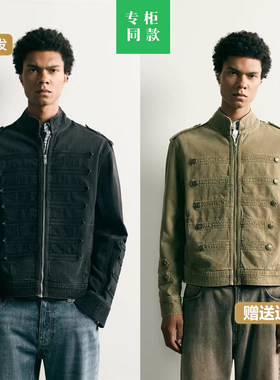 ZA家 秋季新款男装拿破仑复古风立领夹克绳结扣饰修身外套6987337
