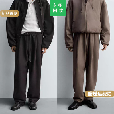 柜329！秋季新品男装反绒皮宽松阔腿系带褶裤休闲长裤3046385 800