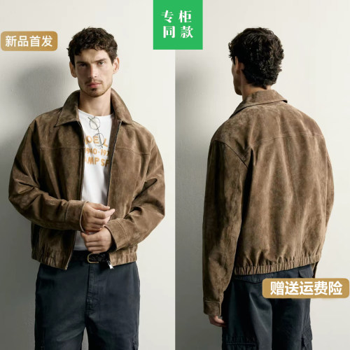 柜999！ZA家早秋新品男装 修身直筒皮革夹克皮衣外套 3833430 707
