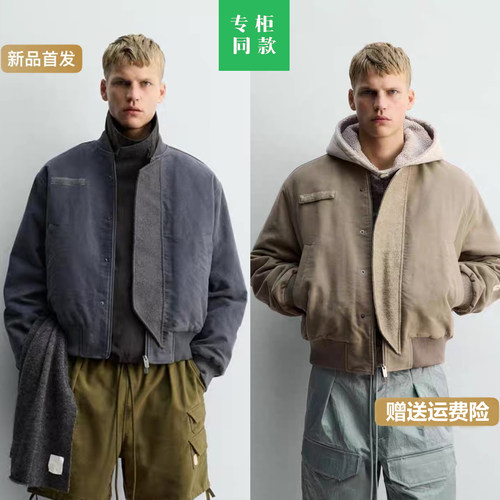 柜529！ZA 冬季新品男装立领纹理飞行员夹克外套棉衣 4575420 621