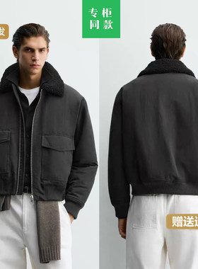 柜799！冬季新品男装拼接抓绒翻领飞行员夹克棉服外套0155170 801