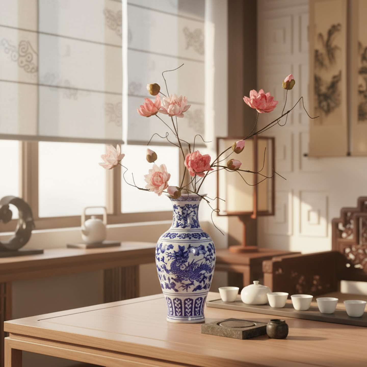 仿真假花枯枝莲花客厅居家摆设