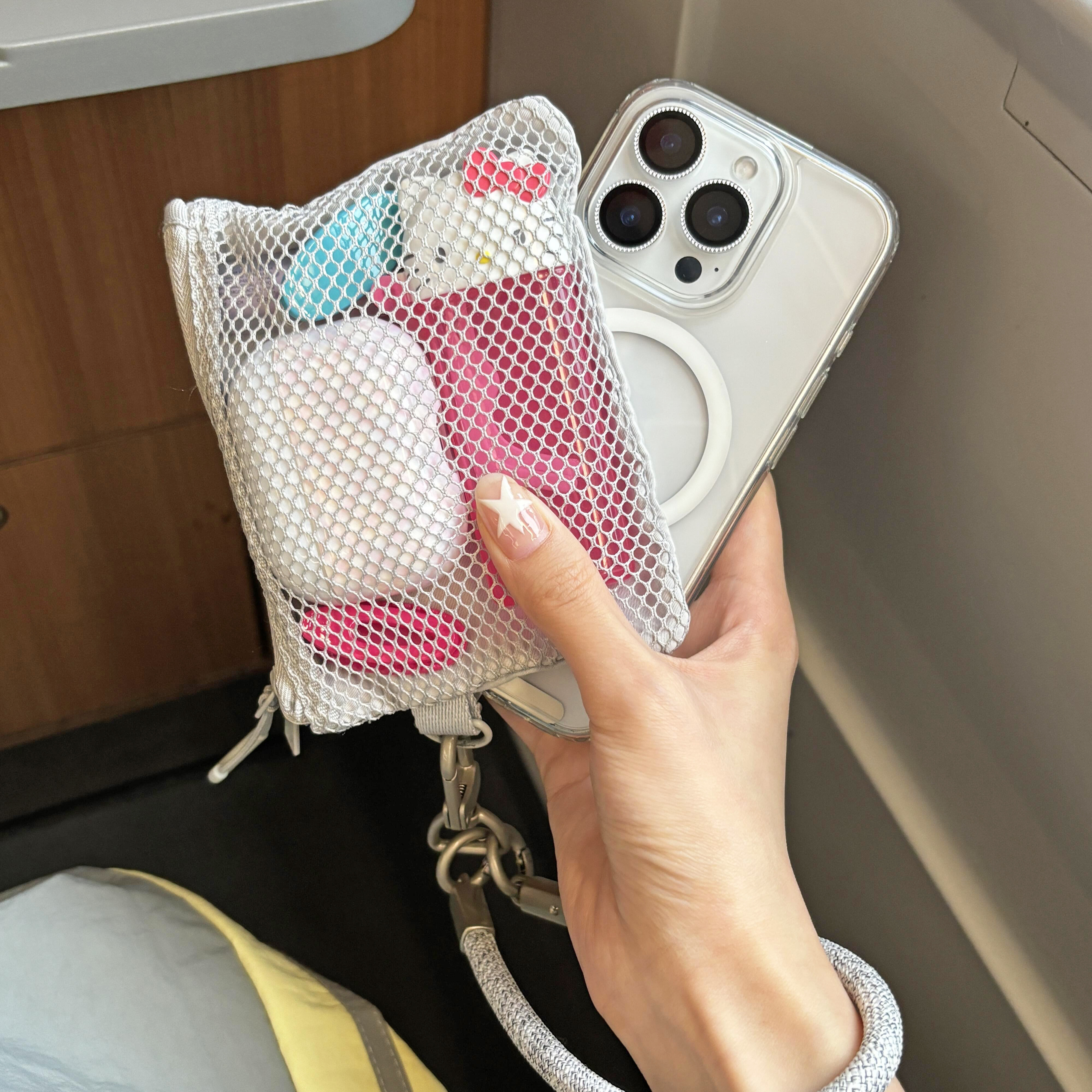 网格收纳包旅游户外便携迷你零钱包化妆品小物件整理彩色豆腐包