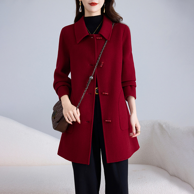 双面绒羊毛大衣女中长款呢子外套