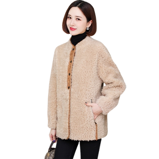 卡若维娅鸡心领全毛羊羔毛皮草外套女中长款搭色颗粒羊剪绒大衣冬