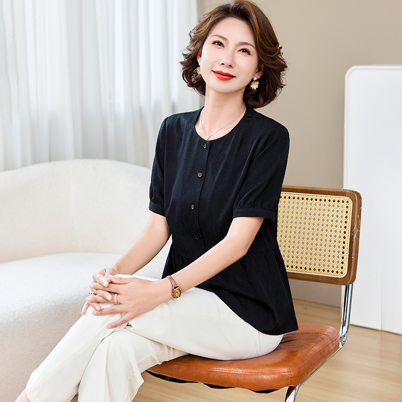 真丝桑蚕丝黑色显瘦上衣气质衬衫