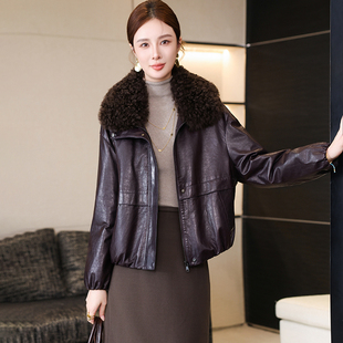 卡若维娅海宁真皮皮衣女短款2025油蜡绵羊皮羽绒服羊羔毛领外套冬