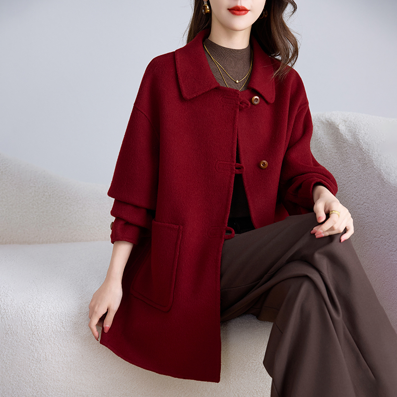 双面绒羊毛大衣女中长款呢子外套