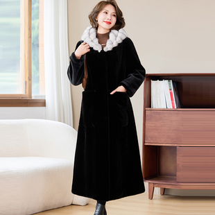 卡若维娅2025冬季貂绒外套女仿水貂皮一体毛毛皮草黑色高级感大衣