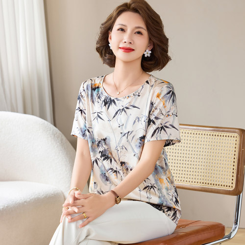 卡若维娅真丝印花桑蚕丝妈妈短袖