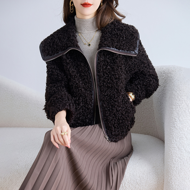 海宁皮草外套女短款仿羊羔毛大衣