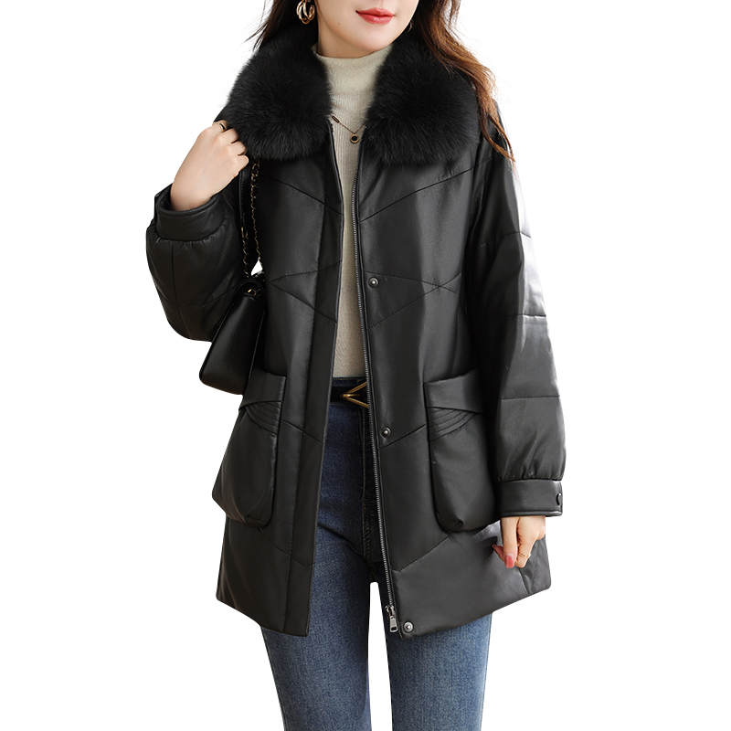 卡若维娅真皮羽绒服女加厚宽松冬