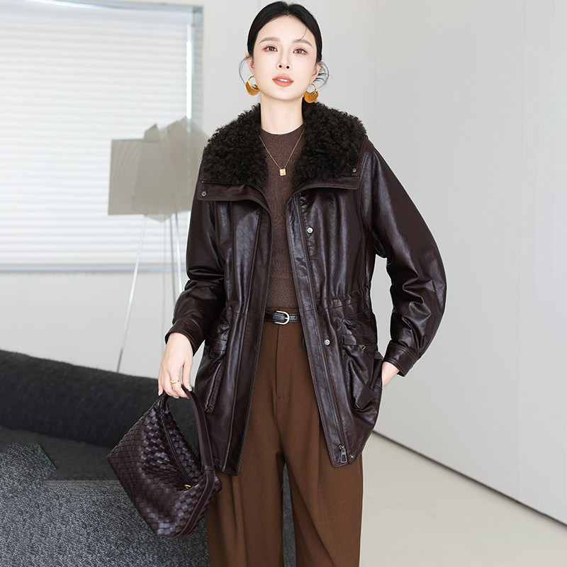 海宁真皮羽绒服绵羊皮鹅绒皮衣女