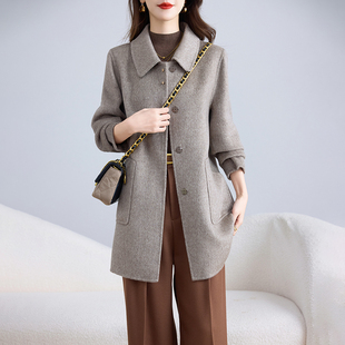 卡若维娅2025秋冬双面绒外套女中长款纯羊毛遮肉显瘦妈妈呢子大衣