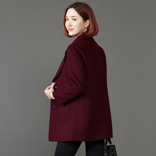秋冬新款中年毛呢外套女中长款修身韩版西装领羊毛双面呢羊绒大衣
