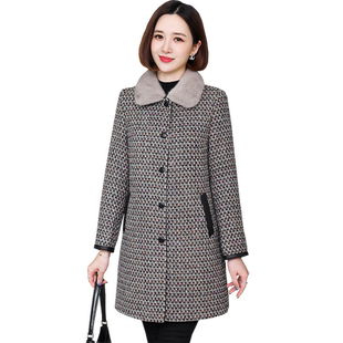 卡若维娅冬季新款皮草毛呢外套女中长款水貂领鹅绒羽绒服呢子大衣