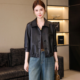 卡若维娅高级感海宁真皮皮衣女黑色绵羊皮夹克小个子休闲短款外套
