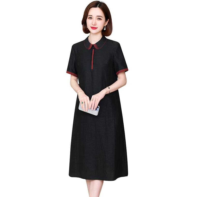 高端夏装香云纱真丝连衣裙女黑色新中式国风中长款宽松桑蚕丝裙子