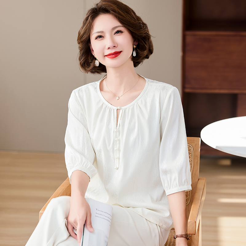 高端真丝桑蚕丝上衣女小个子短袖