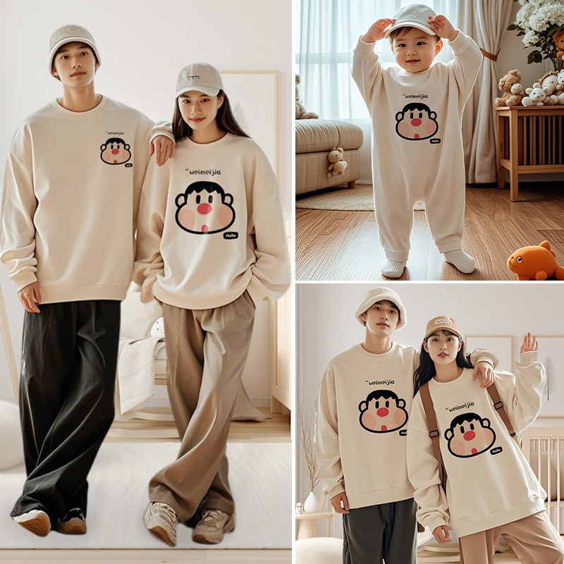 不一样的亲子装秋冬一家三口四口儿童加绒加厚卫衣月龄婴儿连体衣