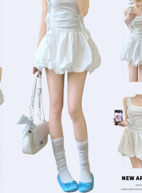 夏季新款黑色蓬蓬花苞半身裙女2025设计感高腰显瘦a字芭蕾裤裙子