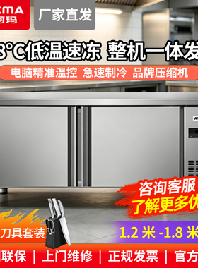 澳柯玛工作台冰柜-18℃平台冷柜操作台冰箱商用制冷商业双门雪柜