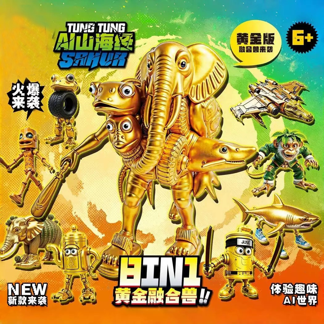 乐2025高外国ai山海经积木拼装玩具盲盒神兽木棍人融合怪