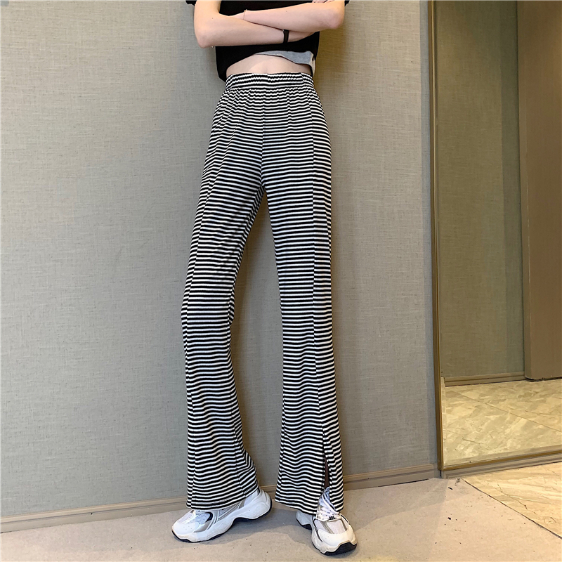 Real shot real price Chao show thin! Rabbi example shows leg length loose straight tube micro trumpet split pants for women
