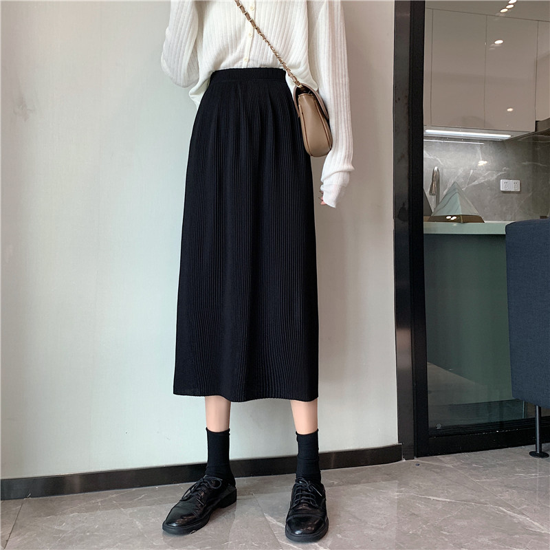 Real shot real price summer Korean high waist small black skirt mid length fashion split skirt women