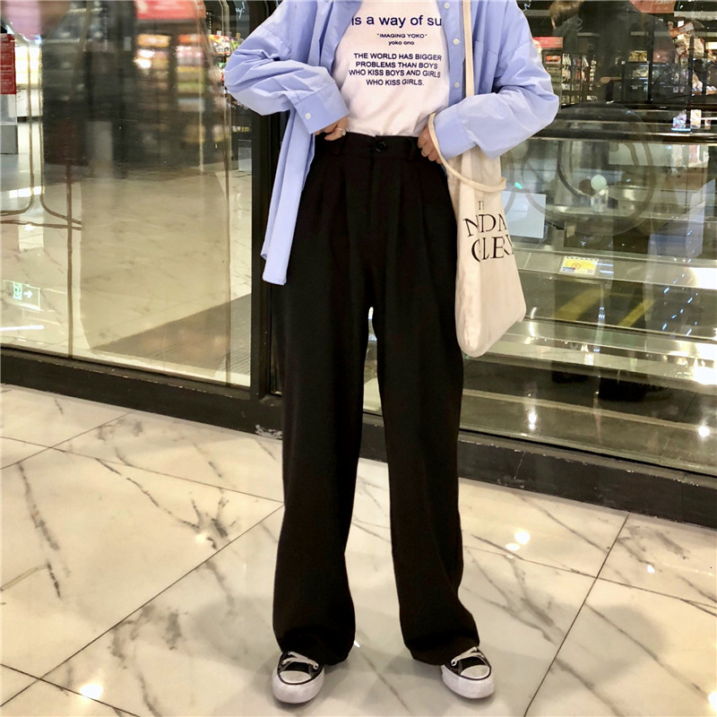 Korean loose suit pants with high waist and wide legs