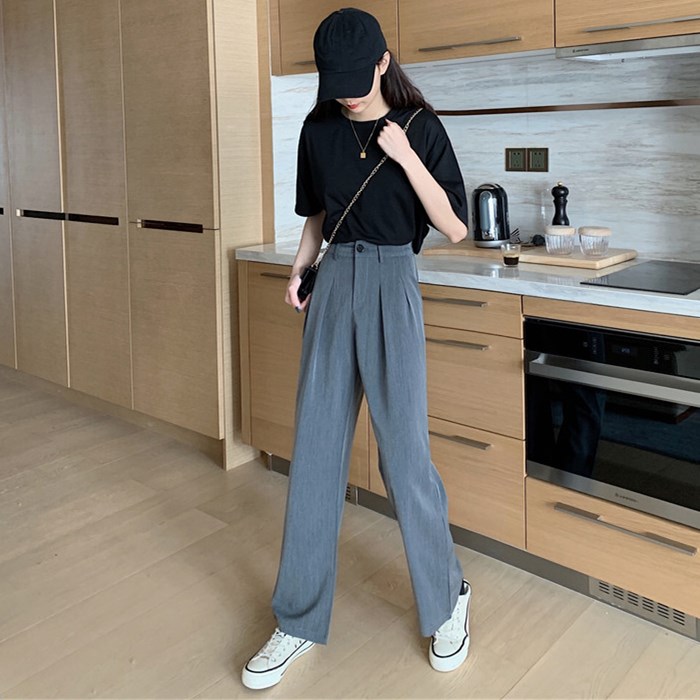 Real shot real price Korean version high waist drop feeling floor dragging pants straight tube pants loose suit pants casual pants