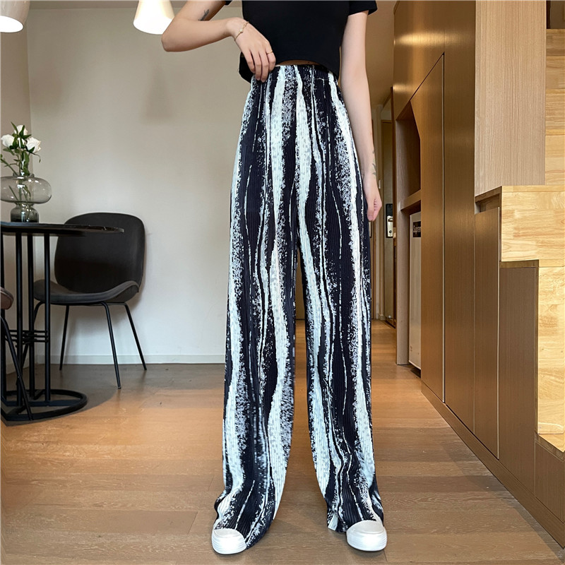 Han Fengxian's thin high waisted, ink splashed and deep fried Street wide leg casual pants