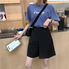 Summer high waist loose black wide leg A-line slim Capris