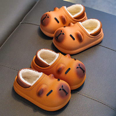 卡皮巴拉儿童棉拖鞋踩屎感男童冬季卡通可爱防滑室内软底宝宝拖鞋