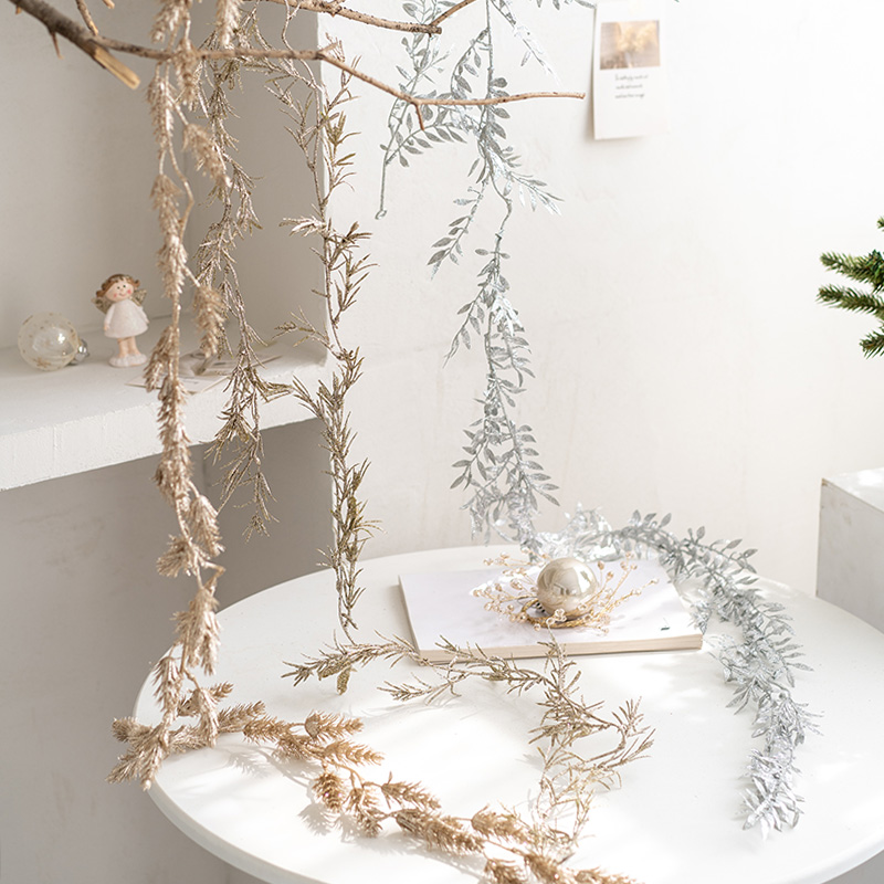 hromeo银色香槟色粘粉仿真圣诞叶