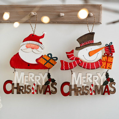 美式复古木质老人雪人装饰门牌