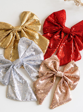 Hromeo 圣诞亮片蝴蝶结金银红色香槟色蝴蝶结圣诞树蝴蝶结挂件