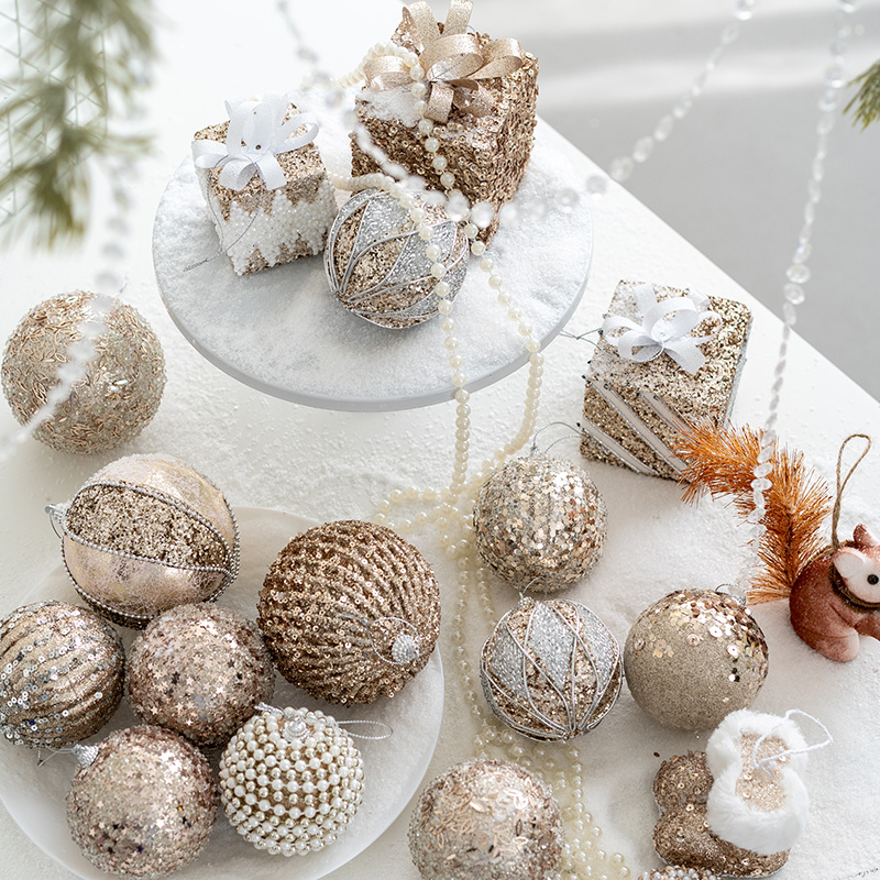 hromeo香槟色系圣诞球装饰挂饰