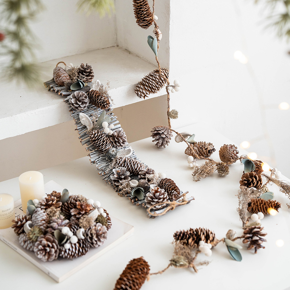 Hromeo松果干花森系花环藤条