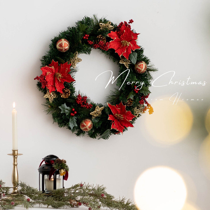 Hromeo 圣诞花环圣诞节装饰酒店商场橱窗壁挂店面场景装饰布置