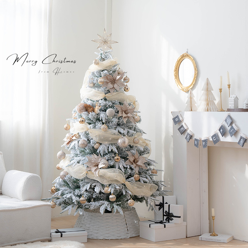 Hromeo香槟色积雪家用圣诞树摆件