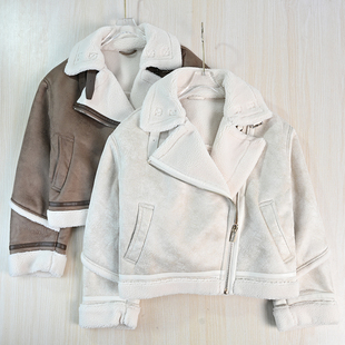 机车风厚实保暖仿皮毛一体翻毛领皮衣 思琪女装 2512